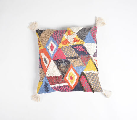 Abstract Embroidered & Tasseled Colorpop Cushion Cover