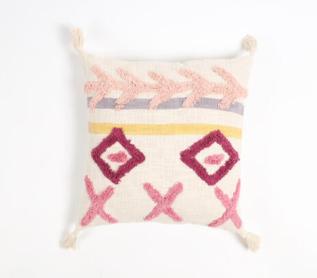 Hand Tufted Cotton Geometric Tasseled Cushion Cover