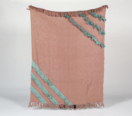 Handwoven Dusty Pink Throw with Teal Accents