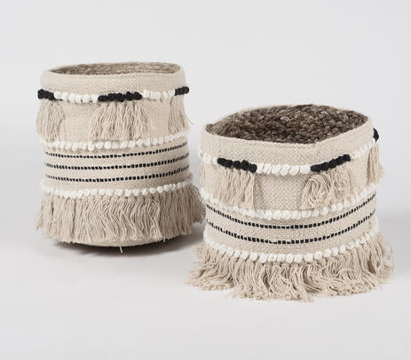 Jute & Fringed Cotton Basket