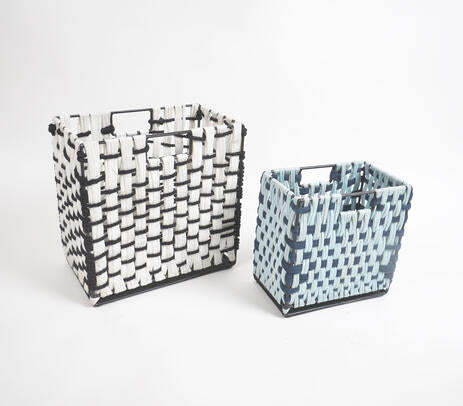 Checked Monochrome Cotton Baskets (Set of 2)