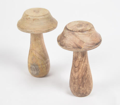 Minimal Wooden Mushroom Showpieces (set of 2)