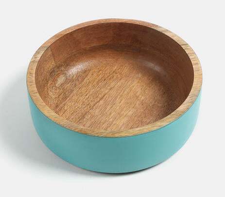 Acacia Wood Matte Aqua Salad Bowl