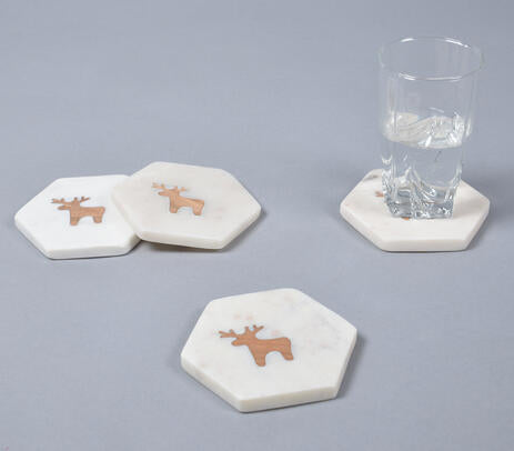 Reindeer Inlaid Marble Coasters (set of 4)