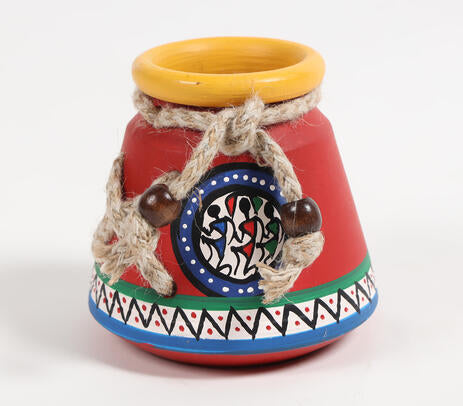 Hand Painted Clay Tribal Pen Stand